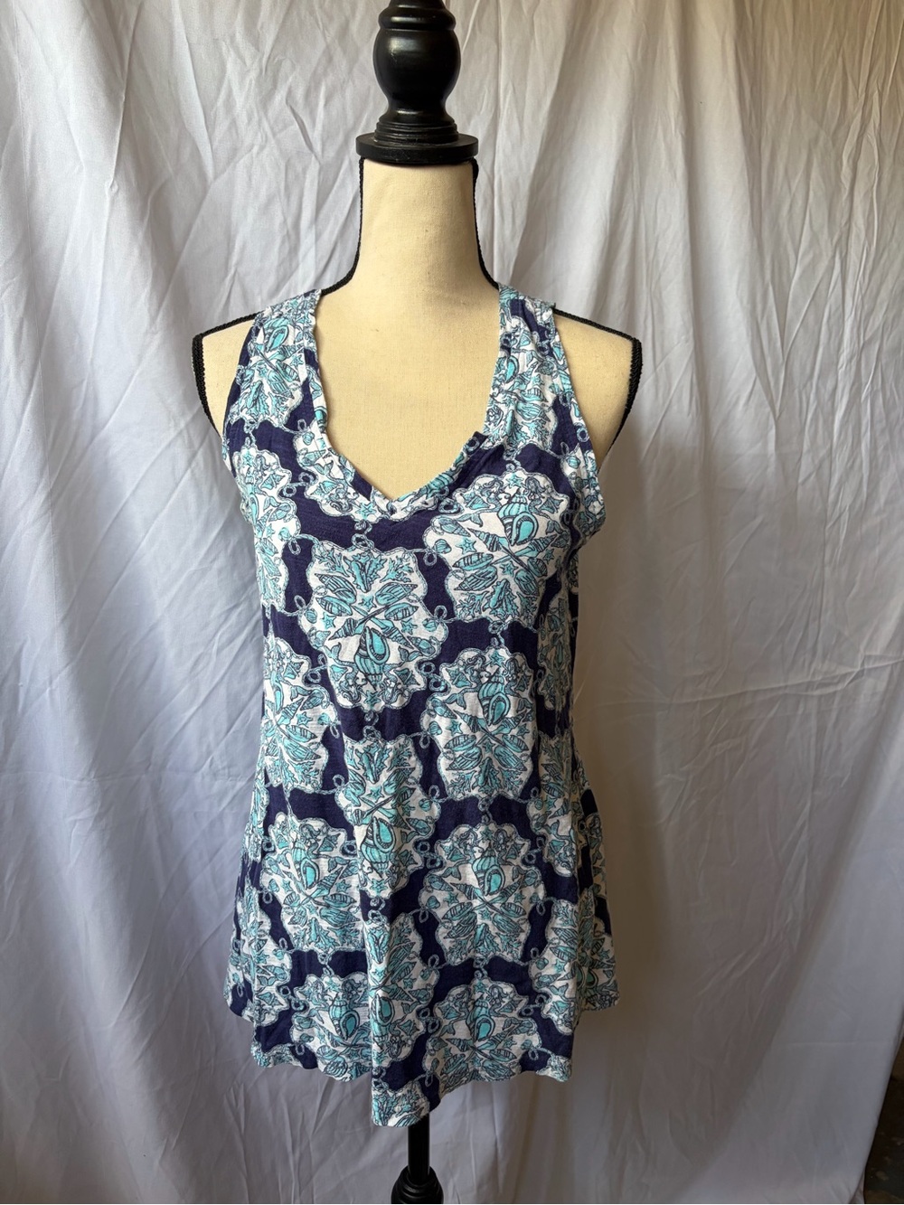 Lilly Pulitzer Navy, Teal & White Printed Racerback Tank